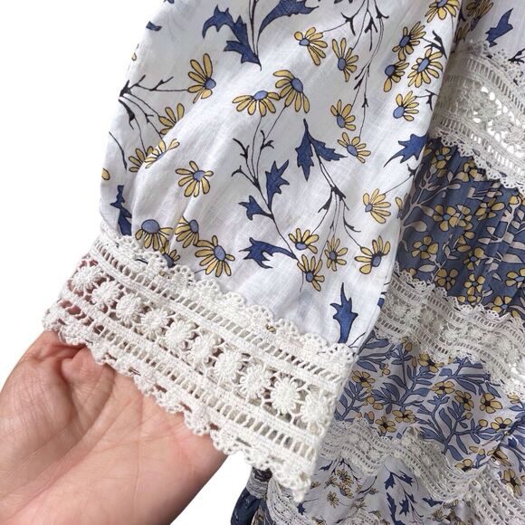 Anthropologie Blue and Cream Floral Midi Dress - Picture 9 of 16